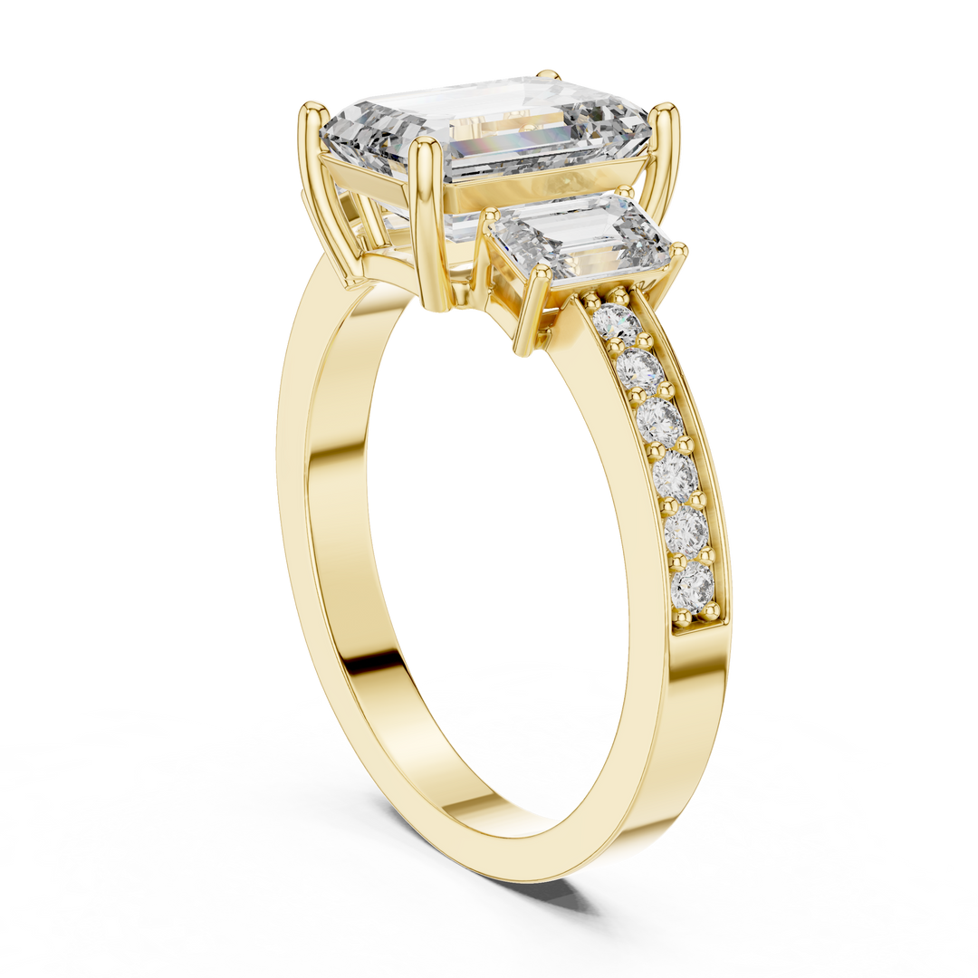 2.50ct Lab Grown Diamond Empire Trilogy Ring-Emerald & Round Cut Diamonds