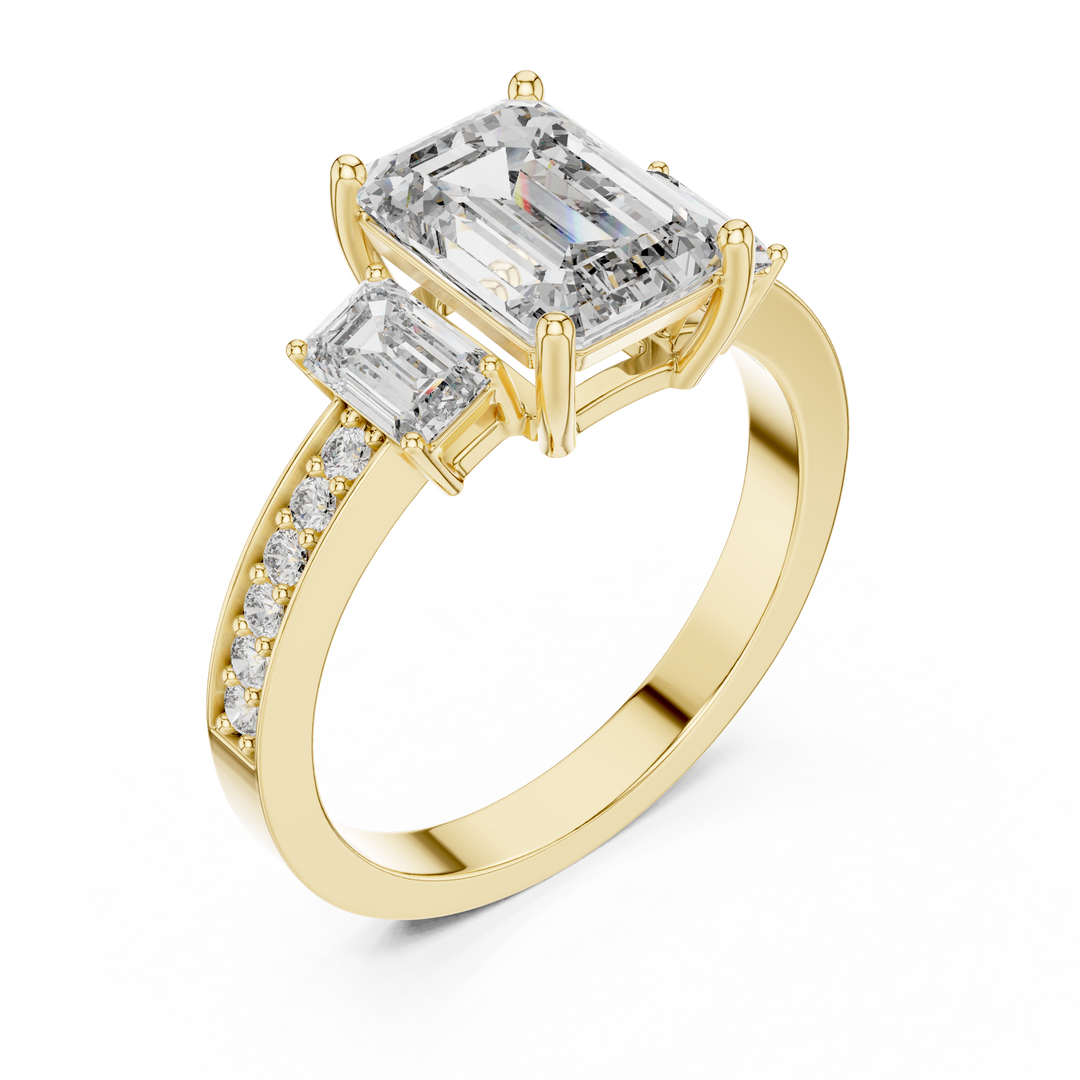 2.50ct Lab Grown Diamond Empire Trilogy Ring-Emerald & Round Cut Diamonds
