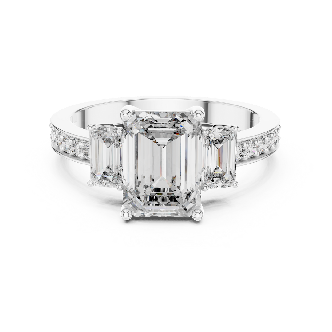 2.50ct Lab Grown Diamond Empire Trilogy Ring-Emerald & Round Cut Diamonds