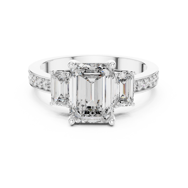 2.50ct Lab Grown Diamond Empire Trilogy Ring-Emerald & Round Cut Diamonds