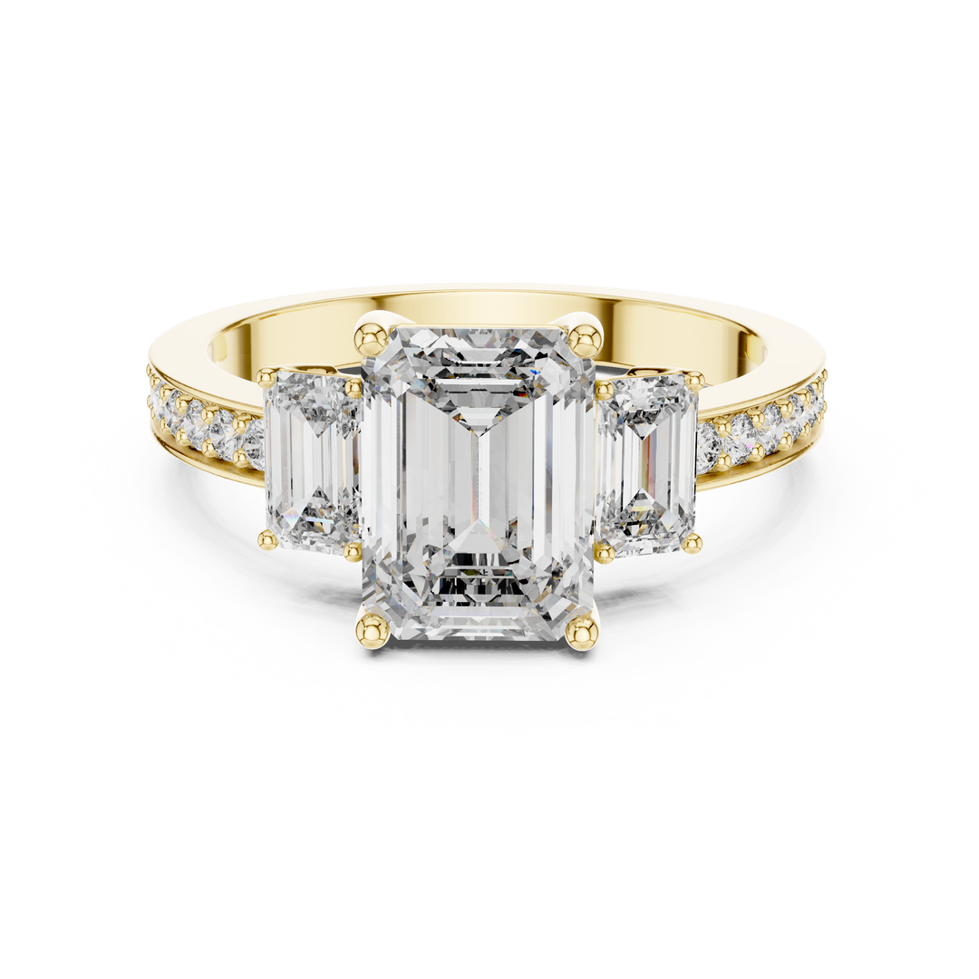 2.50ct Lab Grown Diamond Empire Trilogy Ring-Emerald & Round Cut Diamonds